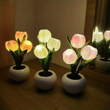 LED Simulation Tulip Night Light - 1pc USB Table Lamp Ornaments With Vase - Best Mother's Day Gift For Home Living Room Desktop Decor