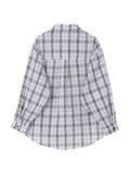 Versatile Plaid Print Loose Shirt with Drop Shoulder and Pocket for Spring & Fall, Women's Clothing