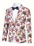 2-Piece Semi-Formal Floral Print Suit Set - Stylish Jacket and Matching Dress Pants for Dinner, Wedding, Party Occasions - Classic Fit, Comfortable, Versatile, and Elegant