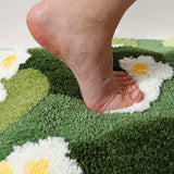 Machine Washable Fluffy Plush Green Flocked Moss Bath Mat - Luxurious Indoor Rug for Living Room, Bedroom & Bathroom Decor, Irregular Winter Decor Decoration
