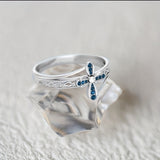 1pc Exquisite And Fashionable Blue Cubic Zirconia Cross Ring For Men And Women, Jewelry Gift