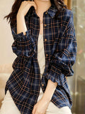 Vibrant Plaid Print Long Sleeve Blouse - Soft, Breathable, Relaxed Fit, Button Front, Casual Chic Style for Spring & Fall - Women's Comfortable Clothing for Daily Wear