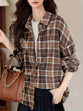 Vibrant Plaid Print Long Sleeve Blouse - Soft, Breathable, Relaxed Fit, Button Front, Casual Chic Style for Spring & Fall - Women's Comfortable Clothing for Daily Wear