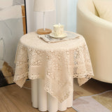 Pastoral Style Four Leaf Flower Polyester Tablecloth - 1pc Vintage Crochet Tassel Square Table Cover - Machine Made Woven Decor for Wedding, Family Gathering, Christmas, Long Table & Dressing Table Decoration