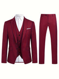 3 Pieces Formal Suit Set - Classic Two Button Jacket, Single Breasted Vest, and Pants for Business, Wedding, and Dinner Party Occasions