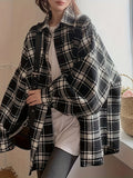 Women's Plus Size Plaid Shirt, Polyester Blend, Button-Down, Non-Stretch, Seasonal, Casual Top, Oversized, Korean Style, Checkered Pattern, Woven Fabric