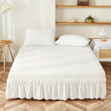 [1pc Elastic Solid Bed Skirt] 1pc Glam Style Solid Color Bed Skirt, Elastic Adjustable, Soft Polyester, Machine Washable, Ruffle Embellishment, Woven Fabric, 90gsm - Ideal for Bedroom, Living Room, Guest Room Decor, Bed Room