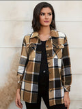 Women's Casual Long Sleeve Plaid Pattern Shirt with Button Front and Lapel Collar