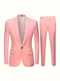 2pcs/set Classic Solid Color One Button Lapel Business Suits - Men's Formal Wear for Wedding, Job Interview, and Special Occasions - High-Quality Blazer and Pants Set