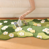 Machine Washable Fluffy Plush Green Flocked Moss Bath Mat - Luxurious Indoor Rug for Living Room, Bedroom & Bathroom Decor, Irregular Winter Decor Decoration