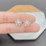 Exquisite Flower Design With Shiny zirconia Decor Stud Earrings Sexy Cute Style Copper 14K Gold Plated Jewelry Female Gift