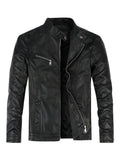 Stylish Men's PU Leather Jacket - Chic Stand Collar, Zip-Up Closure, Casual Wear for Everyday, Party, or Outdoor Activities - High-Quality, Durable, Water-Resistant, and Easy to Clean