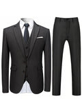 3 Pieces Formal Suit Set - Classic Two Button Jacket, Single Breasted Vest, and Pants for Business, Wedding, and Dinner Party Occasions