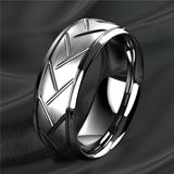 1pc 8MM Luxury High Quality Black Titanium Steel Ring Fashion Simple Men's Black Stainless Steel Wire Groove Tire Ring Artificial Jewelry Lover Gift