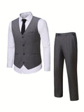 2 Pieces Formal Suit Set - Stylish Striped Pattern, Classic Single Breasted Design, Includes Vest and Dress Pants - Perfect for Business, Dinner, Wedding Party, Exclusively for Men