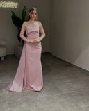 Elegant Formal Evening Dress 2025 Arabic Mermaid Party Dress With Draped Train Strapless Customized Birthday Prom Dress