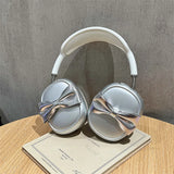 For Apple Airpods Max Case Fashion Electroplated Silver Bowknot Cute Headphone Cover Soft Silicone Protective Cases Airpodsmax