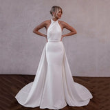 Elegant Mermaid Wedding Dresses 2024 vestido de noiva Detachable Train Crepe Halter Wedding Party Dress Bridal Gown