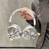 For Apple Airpods Max Case Fashion Electroplated Silver Bowknot Cute Headphone Cover Soft Silicone Protective Cases Airpodsmax