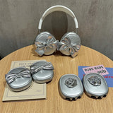 For Apple Airpods Max Case Fashion Electroplated Silver Bowknot Cute Headphone Cover Soft Silicone Protective Cases Airpodsmax