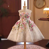 Floral Flower Girl Dress Lace Flowers Sleeveless Princess Toddler Kids Wedding 1st Birthday Pageant Party Gown J404A
