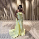 Elegant Formal Evening Dress 2025 Arabic Mermaid Party Dress With Draped Train Strapless Customized Birthday Prom Dress