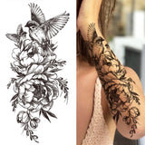 Realistic Fake Peony Temporary Tattoos For Women Girl Black Rose Elephant Flower Tattoo Sticker Tiger Anemone Tatoos Half Sleeve