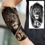 Black Rose Flower Cross Temporary Tattoos For Women Adults Wolf Lion Vampire Compass Pirate Ship Fake Tattoo Sticker Arm Tatoos