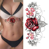 Realistic Fake Peony Temporary Tattoos For Women Girl Black Rose Elephant Flower Tattoo Sticker Tiger Anemone Tatoos Half Sleeve