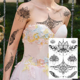 Women Girl Big Arm Owl Fake Tattoo Temporary Henna India Tatoo Stickers Custom Mandala Flower Black Turtle Tattoos Lace