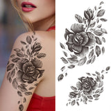 Realistic Fake Peony Temporary Tattoos For Women Girl Black Rose Elephant Flower Tattoo Sticker Tiger Anemone Tatoos Half Sleeve