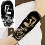 Black Rose Flower Cross Temporary Tattoos For Women Adults Wolf Lion Vampire Compass Pirate Ship Fake Tattoo Sticker Arm Tatoos