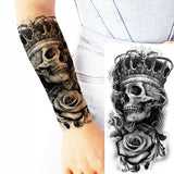 Black Rose Flower Cross Temporary Tattoos For Women Adults Wolf Lion Vampire Compass Pirate Ship Fake Tattoo Sticker Arm Tatoos