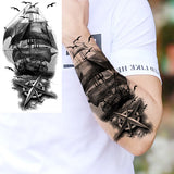 Black Rose Flower Cross Temporary Tattoos For Women Adults Wolf Lion Vampire Compass Pirate Ship Fake Tattoo Sticker Arm Tatoos