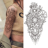 Death Skull Flower Temporary Tattoo For Women Girls Snake Bird Peony Tattoo Sticker Black Fake Blossom Sexy Tatoo Transfer Adult