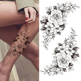 Realistic Fake Peony Temporary Tattoos For Women Girl Black Rose Elephant Flower Tattoo Sticker Tiger Anemone Tatoos Half Sleeve