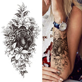 Realistic Fake Peony Temporary Tattoos For Women Girl Black Rose Elephant Flower Tattoo Sticker Tiger Anemone Tatoos Half Sleeve