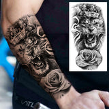 Black Rose Flower Cross Temporary Tattoos For Women Adults Wolf Lion Vampire Compass Pirate Ship Fake Tattoo Sticker Arm Tatoos