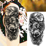Black Rose Flower Cross Temporary Tattoos For Women Adults Wolf Lion Vampire Compass Pirate Ship Fake Tattoo Sticker Arm Tatoos
