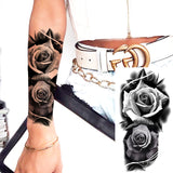 Black Rose Flower Cross Temporary Tattoos For Women Adults Wolf Lion Vampire Compass Pirate Ship Fake Tattoo Sticker Arm Tatoos