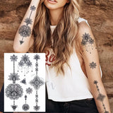 Women Girl Big Arm Owl Fake Tattoo Temporary Henna India Tatoo Stickers Custom Mandala Flower Black Turtle Tattoos Lace