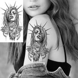 Black Rose Flower Cross Temporary Tattoos For Women Adults Wolf Lion Vampire Compass Pirate Ship Fake Tattoo Sticker Arm Tatoos