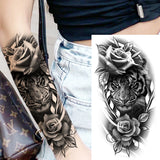 Black Rose Flower Cross Temporary Tattoos For Women Adults Wolf Lion Vampire Compass Pirate Ship Fake Tattoo Sticker Arm Tatoos