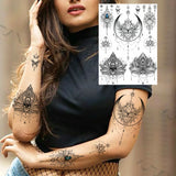 Women Girl Big Arm Owl Fake Tattoo Temporary Henna India Tatoo Stickers Custom Mandala Flower Black Turtle Tattoos Lace