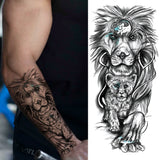 God Cross Lion Temporary Tattoos For Men Women Realistic Compass Lion Fake Tatoos Forearm Jesus Christ Thigh Tattoo Sticker