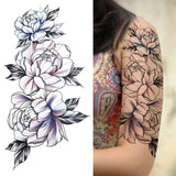 Realistic Fake Peony Temporary Tattoos For Women Girl Black Rose Elephant Flower Tattoo Sticker Tiger Anemone Tatoos Half Sleeve