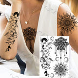 Women Girl Big Arm Owl Fake Tattoo Temporary Henna India Tatoo Stickers Custom Mandala Flower Black Turtle Tattoos Lace
