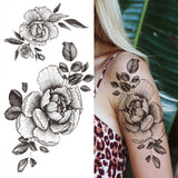 Realistic Fake Peony Temporary Tattoos For Women Girl Black Rose Elephant Flower Tattoo Sticker Tiger Anemone Tatoos Half Sleeve
