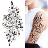 Realistic Fake Peony Temporary Tattoos For Women Girl Black Rose Elephant Flower Tattoo Sticker Tiger Anemone Tatoos Half Sleeve