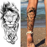 God Cross Lion Temporary Tattoos For Men Women Realistic Compass Lion Fake Tatoos Forearm Jesus Christ Thigh Tattoo Sticker